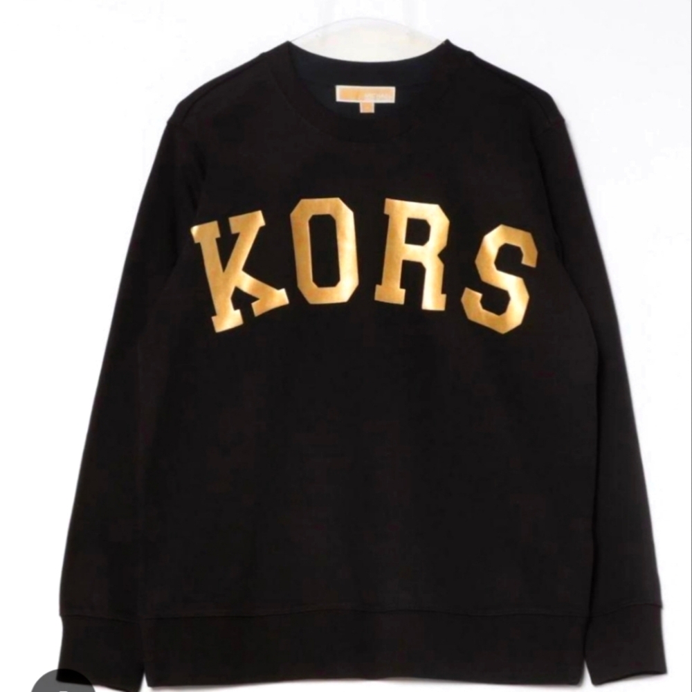 Michael Kors Black Crewneck Sweatshirt with Gold Lettering, Size Medium